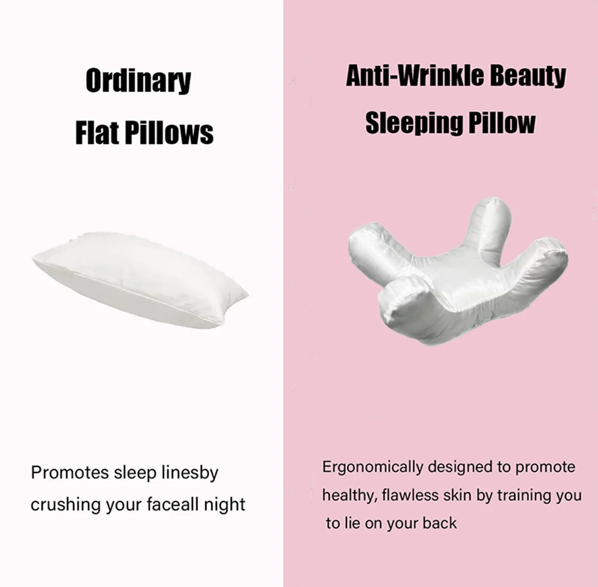 Face Pillow + Free White Satin Pillowcase! Beauty Sleep, Anti Wrinkles-Aging, Back Sleep