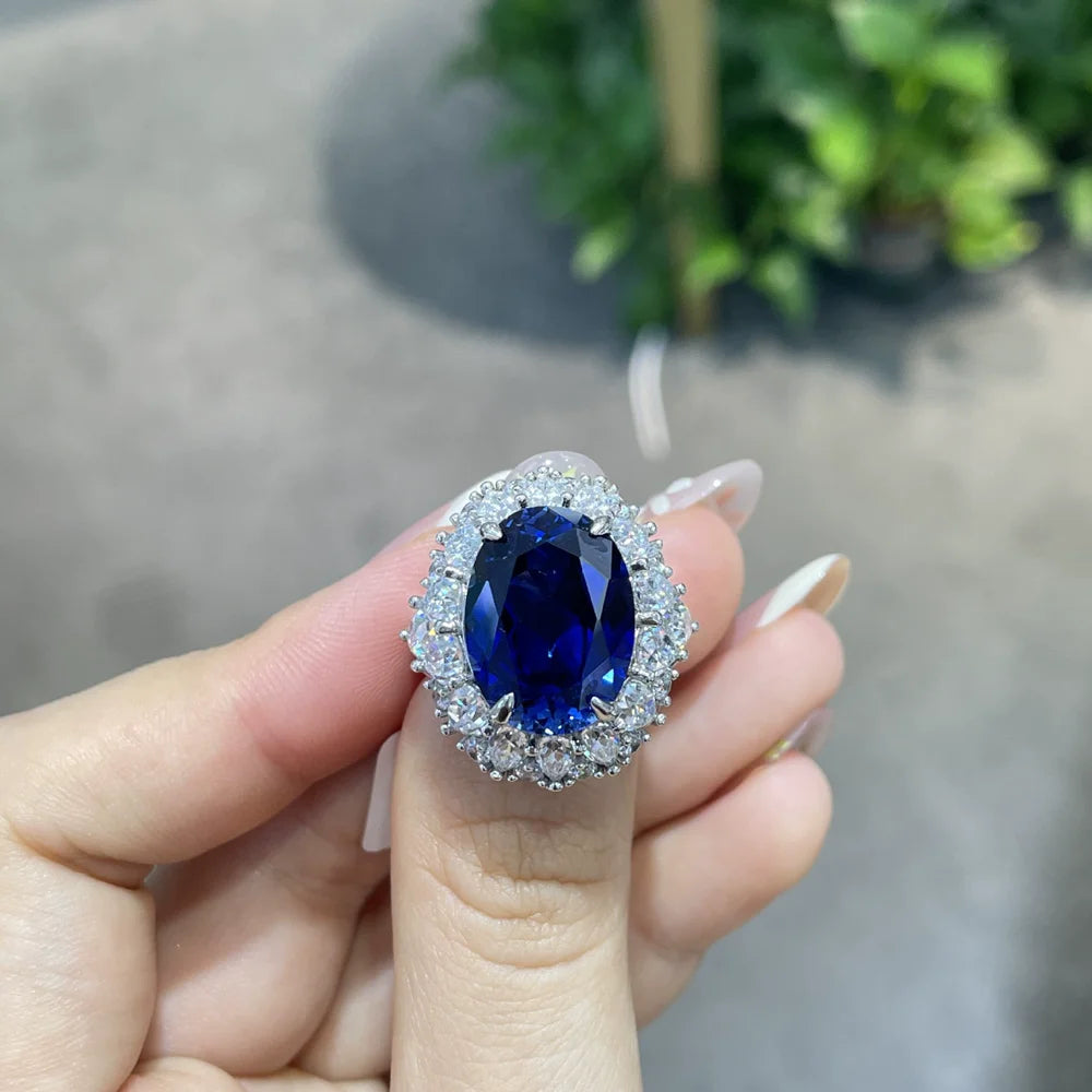 Vinregem 12CT Oval Cut Sapphire Ruby High Carbon Diamond Gemstone 925 Sterling Silver Women Rings Engagement Fine Jewelry Gifts