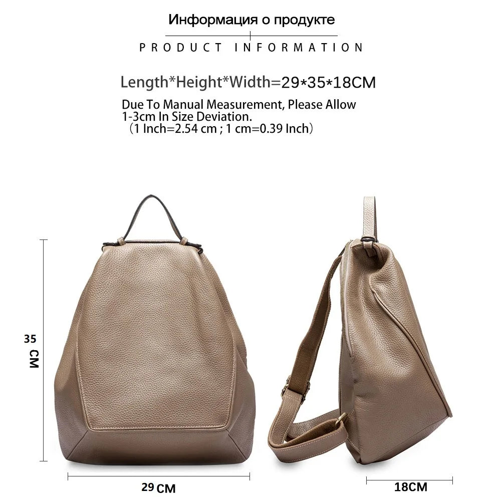 Zency Women Stylish Classic Backpack Khaki Genuine Leather Knapsack Satchel Purse Roomy with Pockets Fit A4 Ipad 9.7'' Rucksack