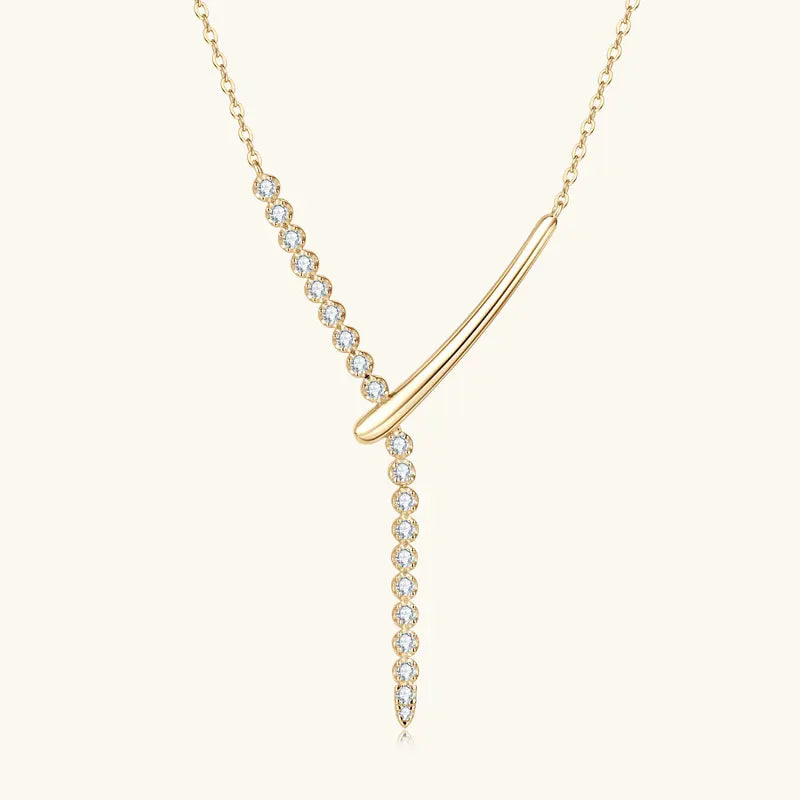 RAPRGOLD Full Round Moissanite Y-shaped Pendant Necklace for Women S925 Sterling Silver Chain Fine Jewelry Gift with Certificate