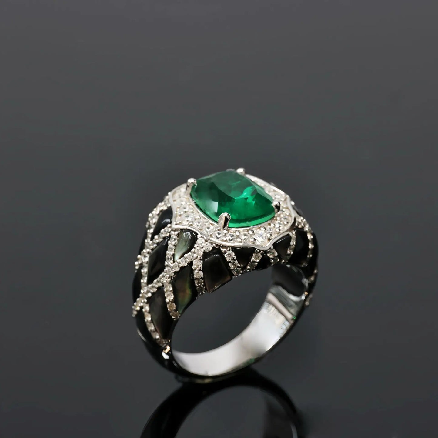 WUIHA 925 Sterling Silver Lab Sapphire Emerald Shell High Carbon Diamonds Gemstone Wedding Engagement Cocktail Ring Fine Jewelry