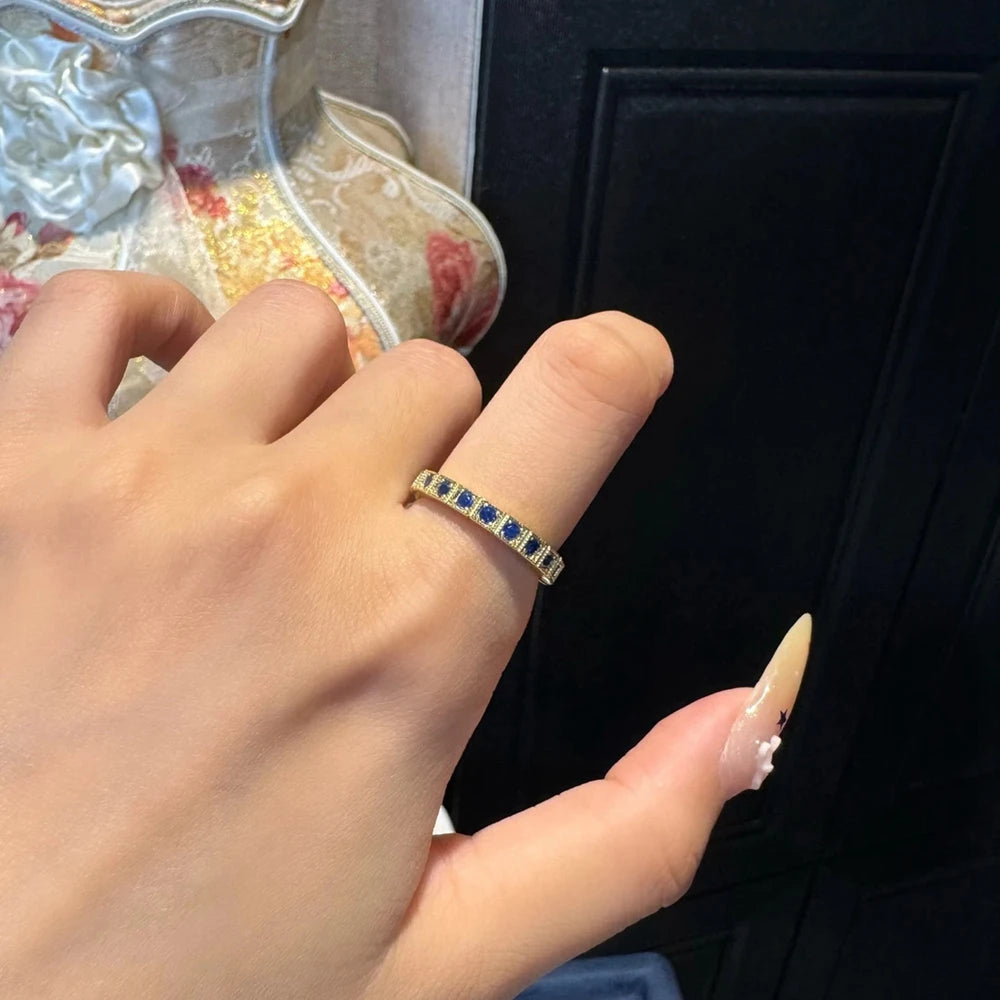 Wong Rain Solid 925 Sterling Silver 2 MM Sapphire Ruby Emerald High Carbon Diamond Gemstone Row Ring for Women Fine Jewelry Band