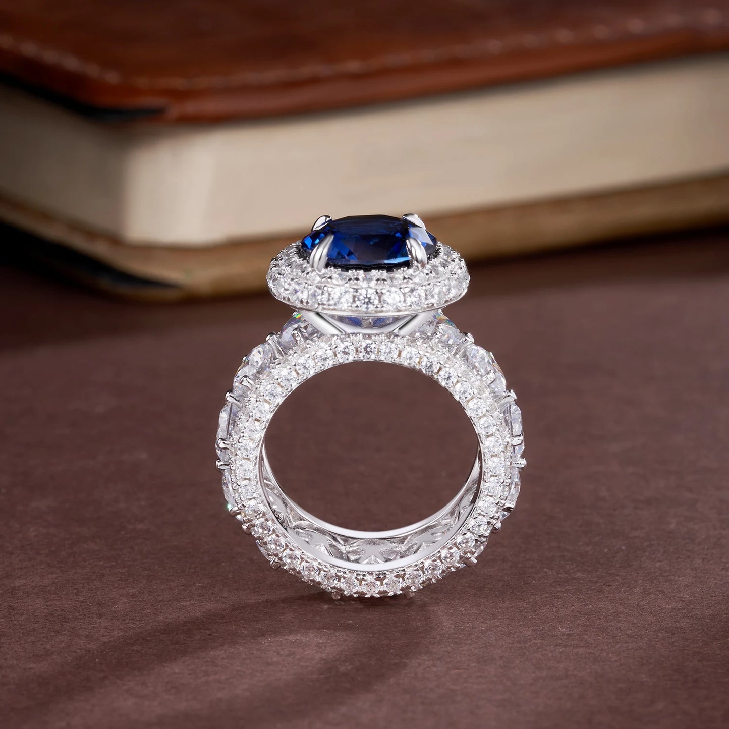 WUIHA Vintage 100% 925 Sterling Silver 11 MM Lab Sapphire High Carbon Diamonds Gemstone Wedding Engagement Ring Fine Jewelry