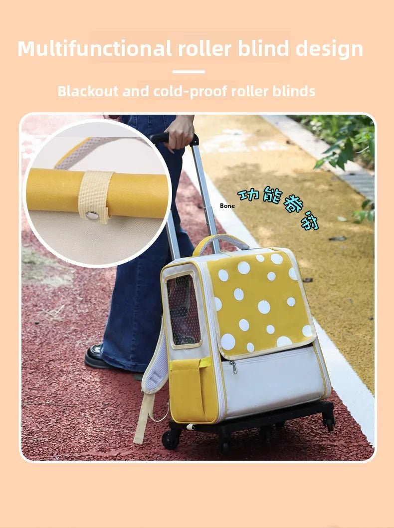 Multifunctional pull rod pet bag portable cat suitcase cat bag outing large capacity double shoulder breathable pet backpack