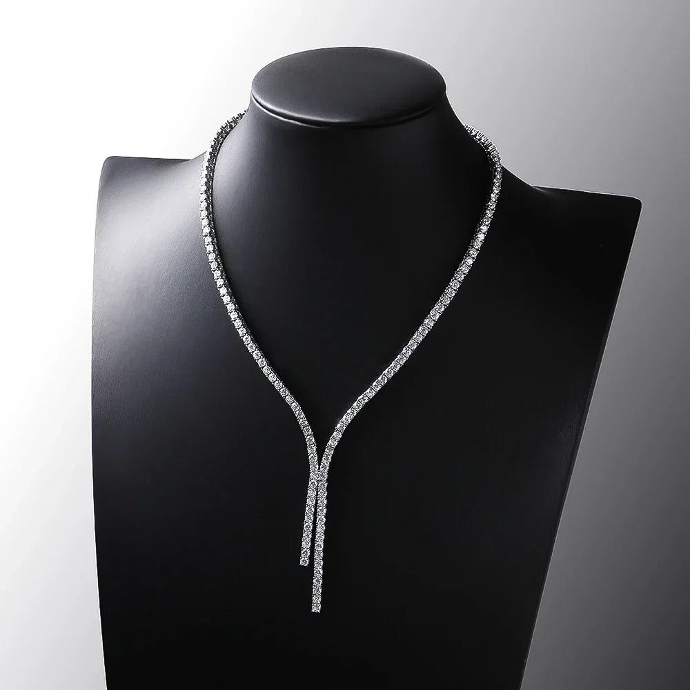 3mm Full Moissanite Tennis Necklace for Woman 925 Sterling Silver Plated 18k White Gold Tassel Necklace Party Wedding Jewelry