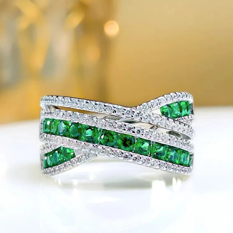 Lab Emerald Diamond Ring 100% Real 925 Sterling Silver Engagement Wedding Band Rings for Women Handmade  Bridal Jewelry