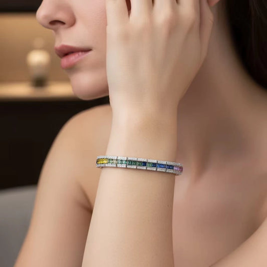 Wong Rain 925 Sterling Silver Lab Sapphire High Carbon Diamond Gemstone Colorful Bracelets Bangle Fine Jewelry Anniversary Gifts