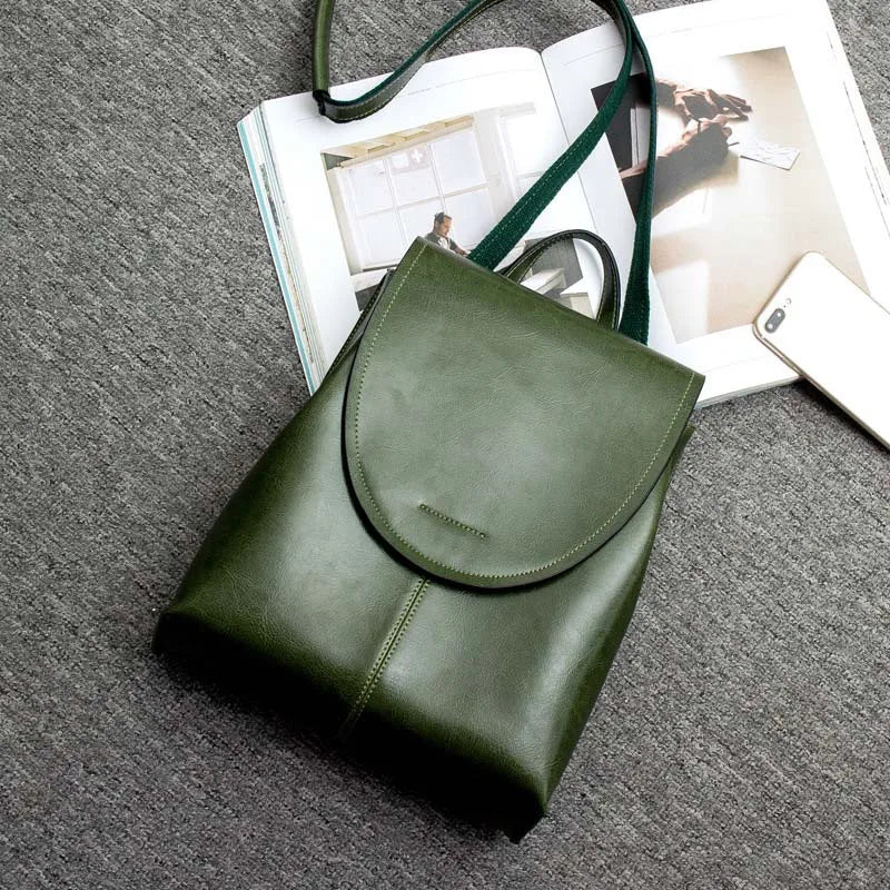 Women Backpack Shoulder Cross Body Bags Genuine Leather Female Fashion Retro Lady Oil Wax Cowhide Messenger Bag Backpacks