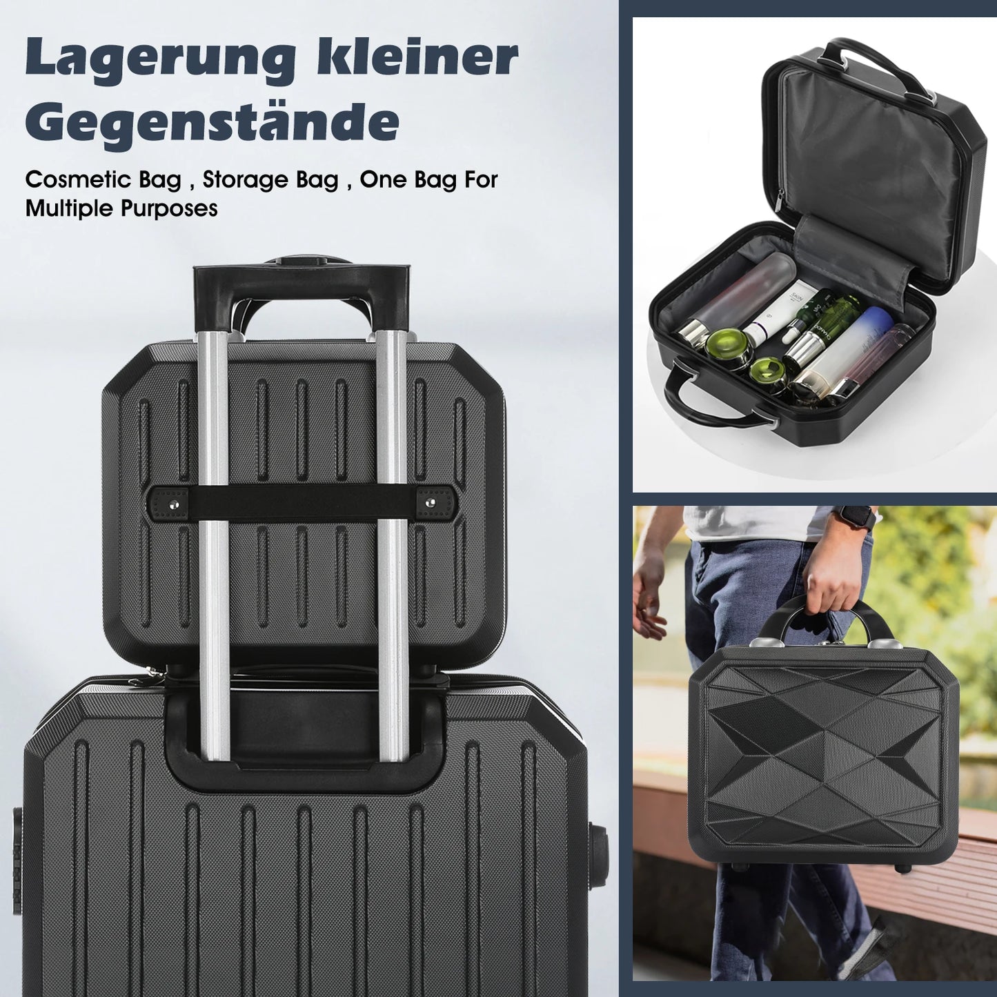 4tlg Kofferset Hartschalen Koffer S-M-L-XL 4 Rollen Kantenschutz Schloss Standfüße Trolley Rollkoffer Reisekoffer Schwarz