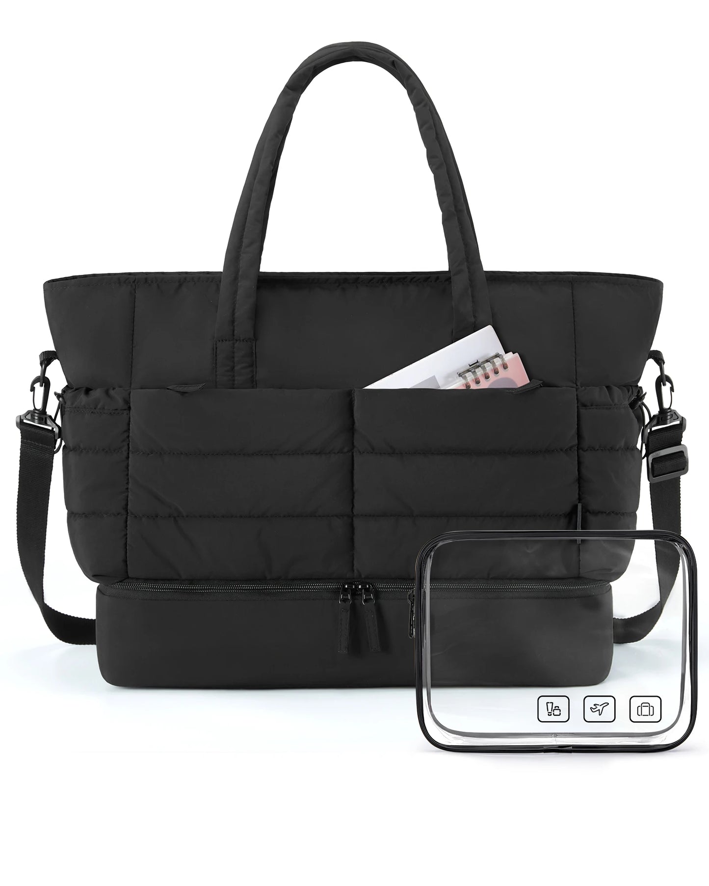 BAGAMRT Travel Bags Puffy Tote Bag Large Capacity Quilted Shoulder Handbag traveling Luggage Bags with Shoe Separation