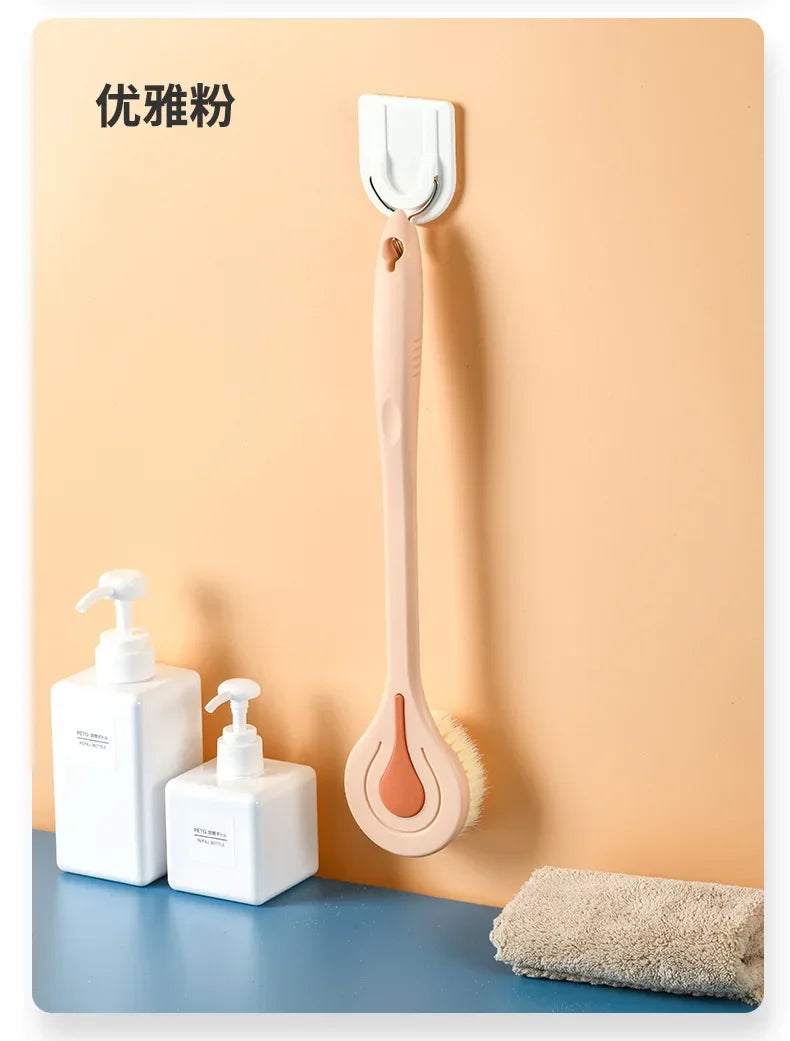 Long Handle Bath Brush Soft Hair Back Bath Brush Bathroom Body Bath Brush Mud Back Scrubber Shower Massage Exfoliation Brush