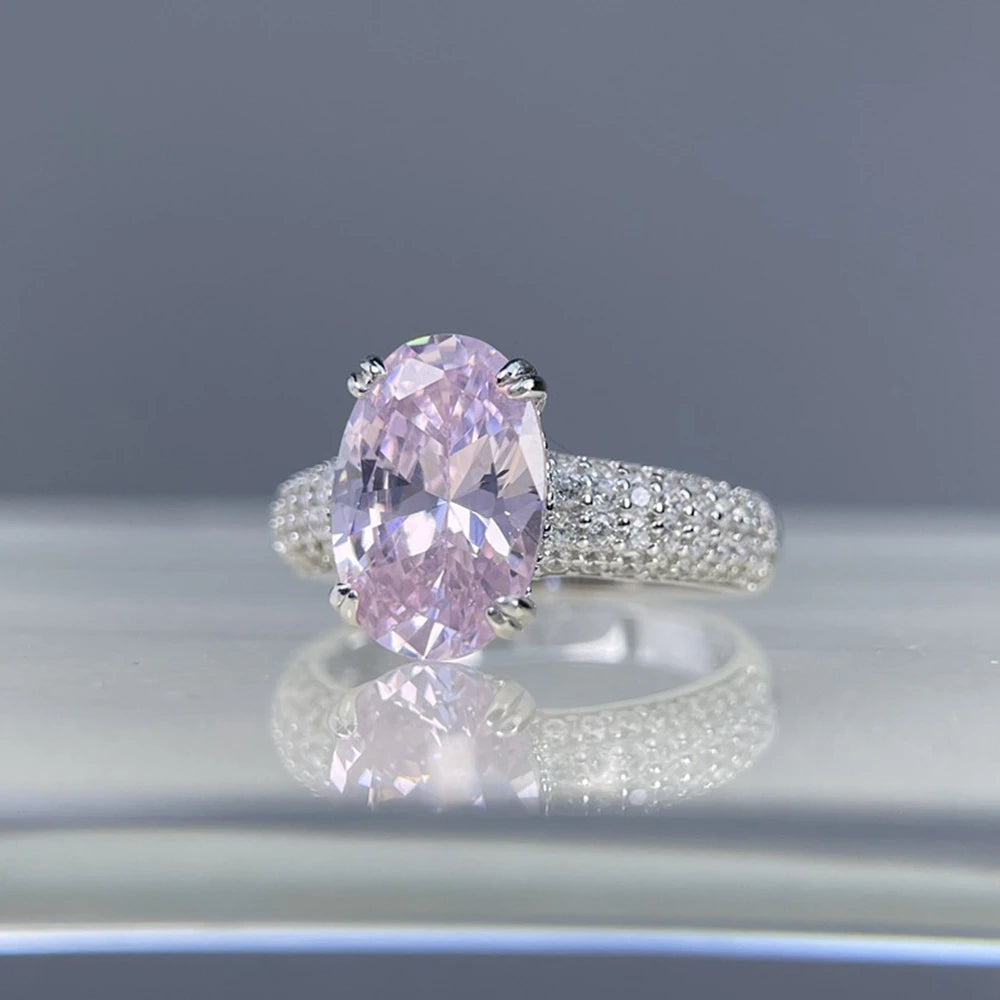 Wong Rain 925 Sterling Silver Oval Cut 8*12 MM Lab Sapphire Citrine High Carbon Diamond Gem Wedding Engagement Ring Fine Jewelry