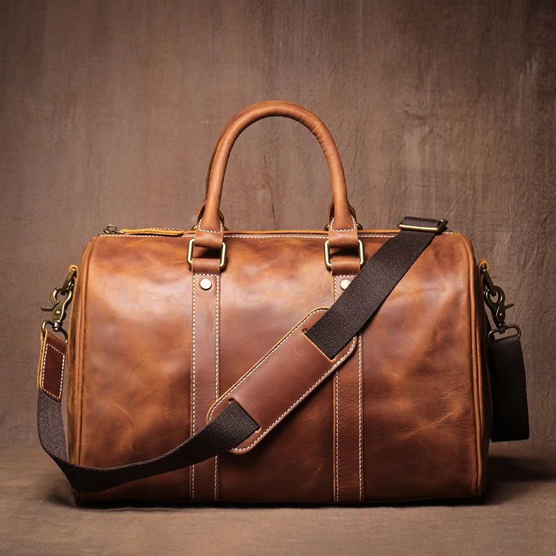 GURO Retro Higher Quality Cowhide Travel Bags  Men's Genuine Leather Handbag Women Luxury Weekend Fitness Bag Short Trip Luggage