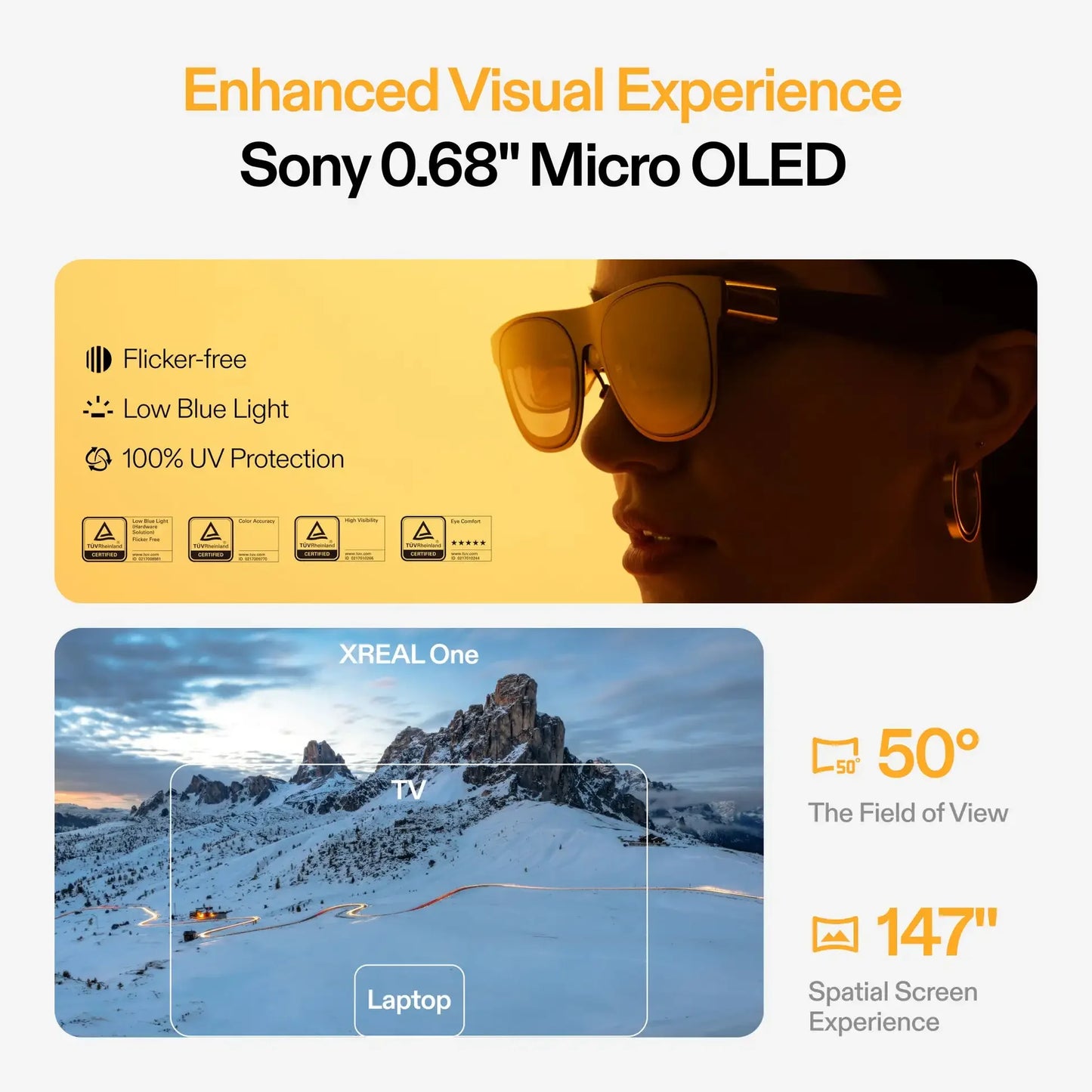 Xreal One AR Smart Glasses 3840X1080 Native 3DoF X1 Chip 50° FOV Ultra Large Viewing Angle Non Translation Glasses