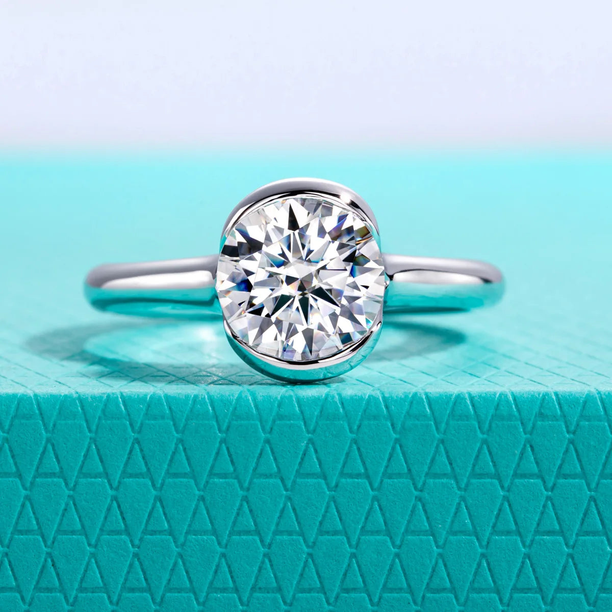 AnuJewel 2ct D Color Moissanite Engagement Ring 925 Sterling Silver Half Bezel Setting Solitaire Promise Rings for Women Gifts