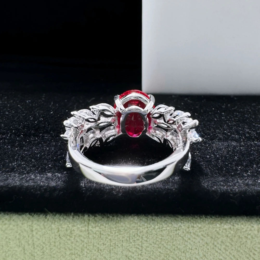 Wong Rain 925 Sterling Silver Oval Cut 3 CT Ruby High Carbon Diamond Gemstone Cocktail Party Ring for Women Fine Jewelry Gifts
