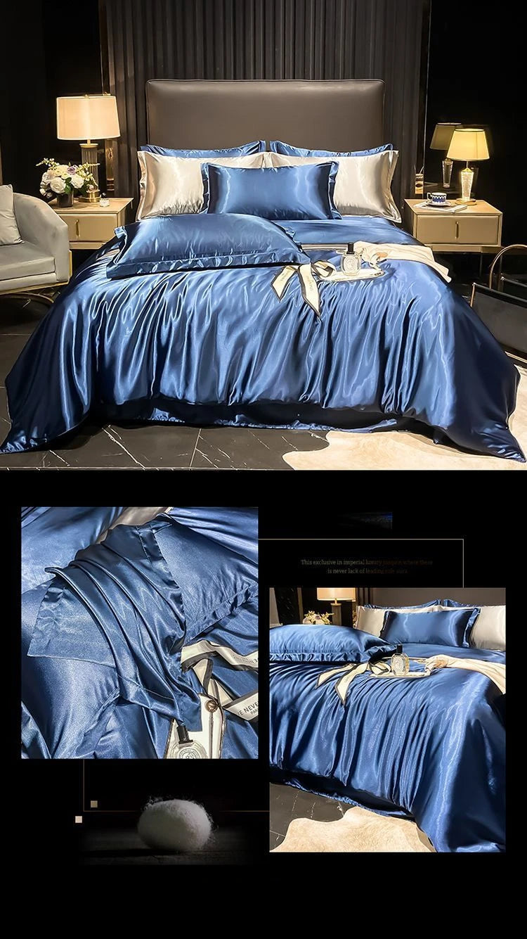 Real 100% Mulberry Silk Bedding Set with Duvet Cover Fitted/Flat Bed Sheet Pillowcase Solid Color 4pcs King Queen Twin Bed Sets