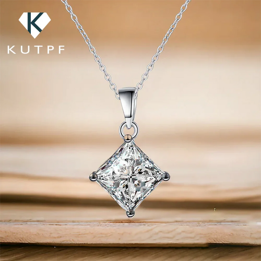 1/2carat GRA Certified Princess Cut Moissanite Pendant Necklace 925 Sterling Silver D Color Square Solitaire Diamond Neck Chain