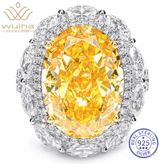 WUIHA Vintage 925 Sterling Silver Sapphire Citrine High Carbon Diamonds Gemstone Wedding Engagement Cocktail Ring Fine Jewelry