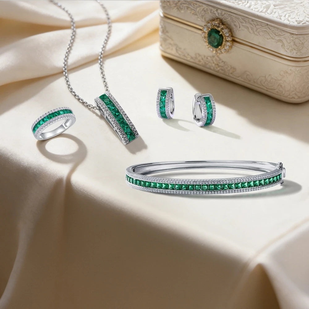 Wong Rain Vintage 925 Sterling Silver 2.5 MM Emerald High Carbon Diamonds Gemstone Pendant Necklace Fine Jewelry Gifts Wholesale