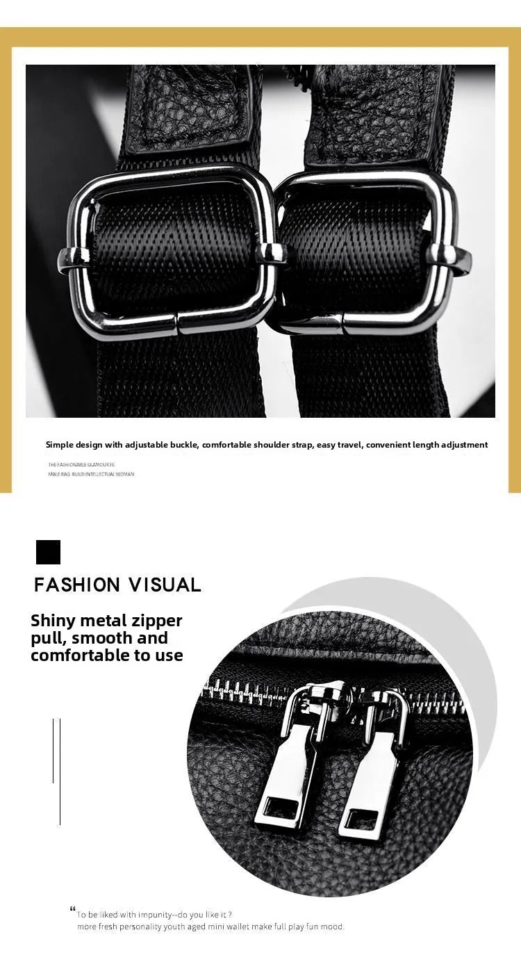 2026 New Fashionable Pure Color Leather Backpack Women's Cross-Border Travel Bag Durable Soft Cowhide Shoulder Bag for All Ages