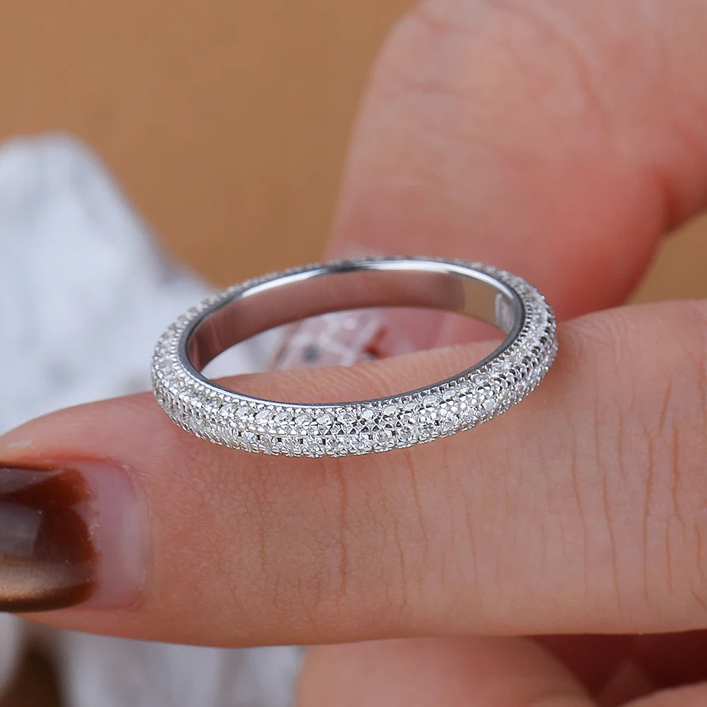 Full Eternity Moissanite Ring for Women Men Diamond Wedding Band Engagement Anniversary Gift in S925 Sterling Silver