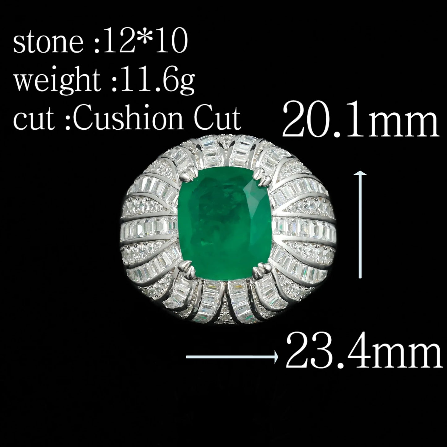 KQDANCE Luxury Solid 925 Silver with Cushion Cut 10*12mm Synthetic Green Emerald Gem Stone Rings For Women Fine Jewelry