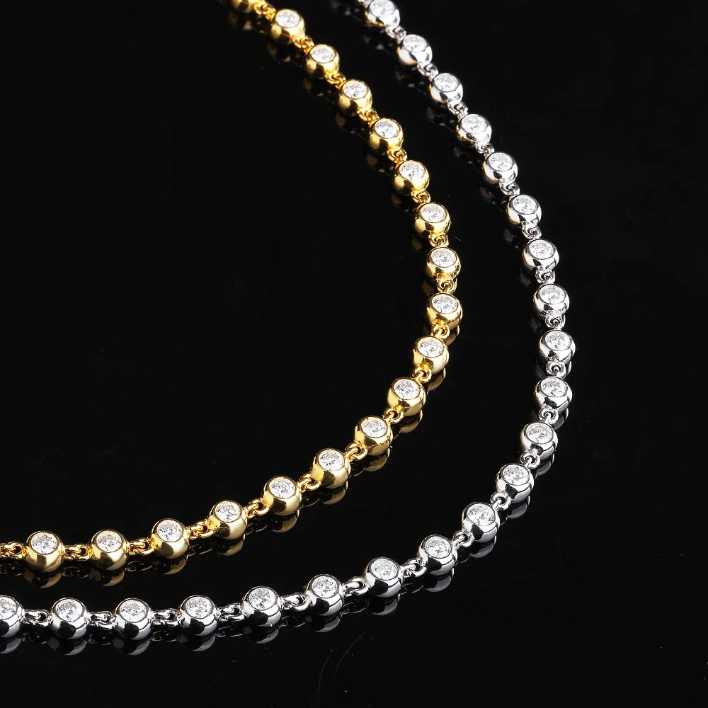 BXINY 3mm Bubble Moissanite Tennis Necklace S925 Silver for Women Bezel Set Diamond Neck Chain Party Jewelry Gifts GRA Certified