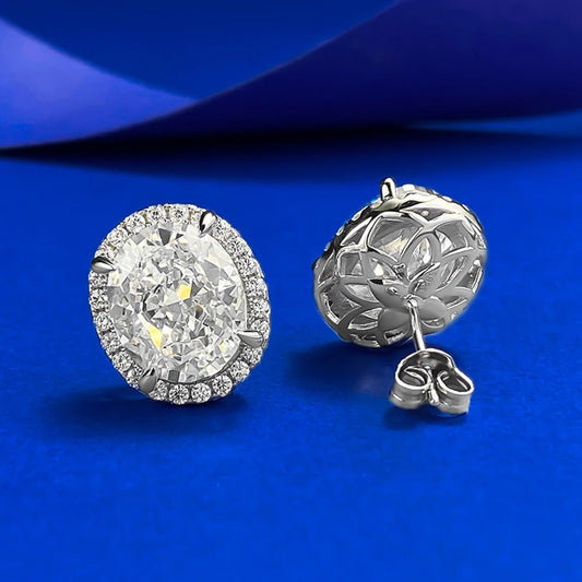 Wong Rain Real 925 Sterling Silver Oval Cut 10*12 MM G Color Lab Sapphire Gemstone Ear Studs Earrings Fine Jewelry Wholesale