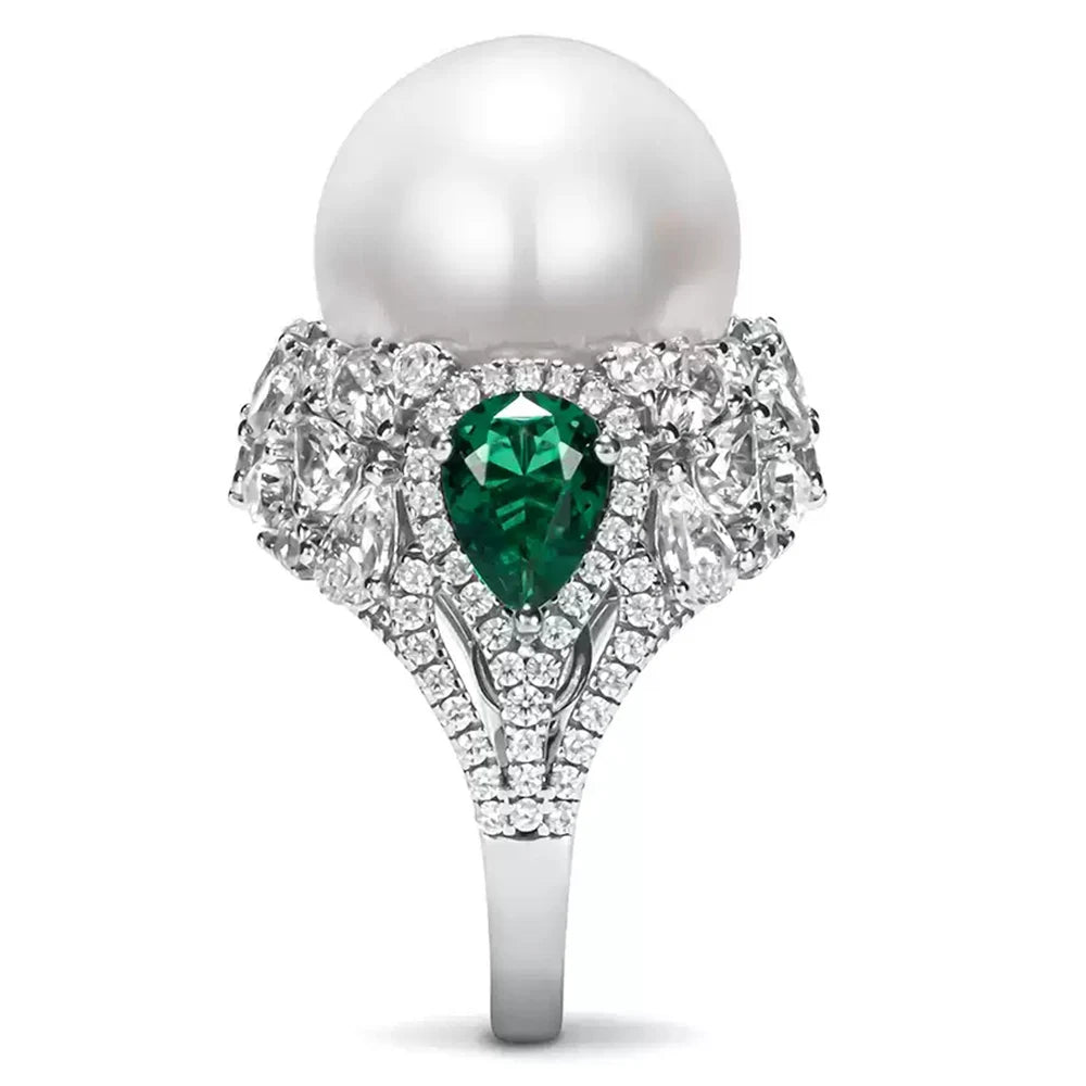 WUIHA Vintage 925 Sterling Silver Lab Sapphire Pearl Emerald High Carbon Diamonds Gemstone Wedding Engagement Ring Fine Jewelry