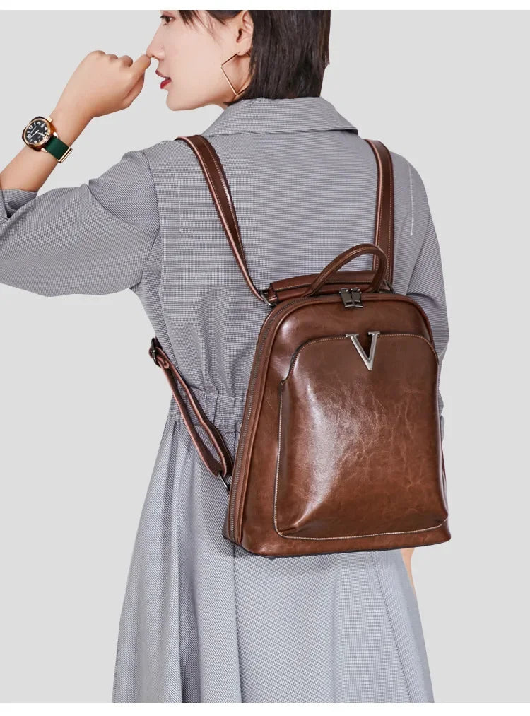 Fashionable High-Quality Leather Women's Backpack Casual Multifunctional Large Capacity Hot Sale Of The Season New Style Double