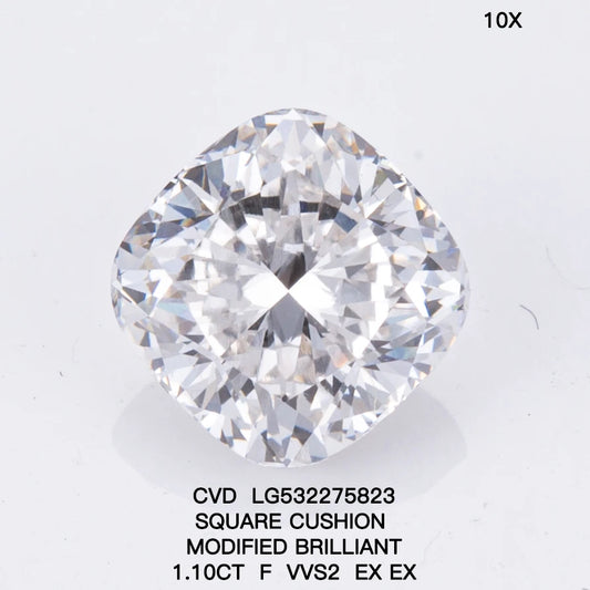 Diamante Lab Grown Taglio Cuscino con Certificato IGI Ct 1.10 Colore F Purezza VVS2