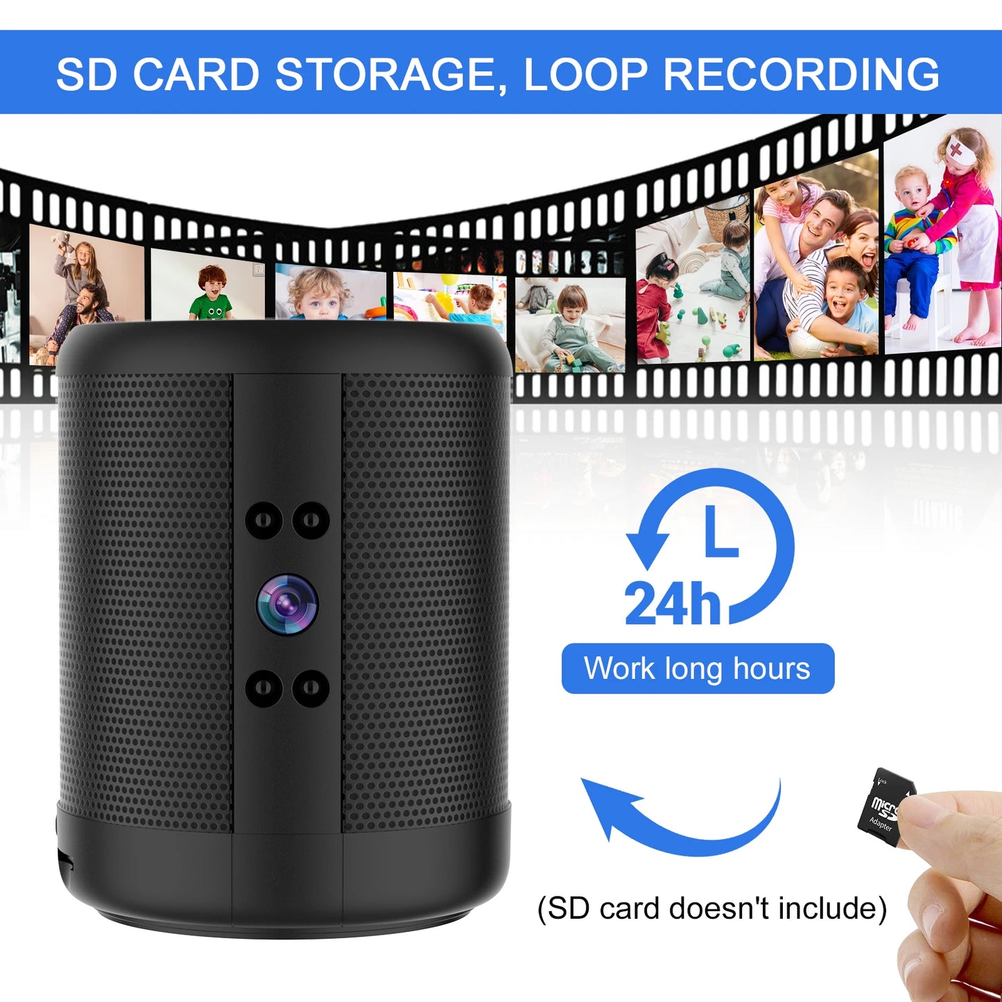4K HD Mini Home Security Surveillance Camera WiFi Bluetooth Speaker Two-Way Remote Intercom Night Vision Battery Operated