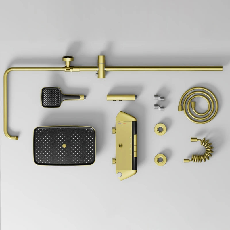 Brush Gold Atmosphere Rain Shower Faucet Bathtub LED Digital Hot Cold Thermostatic Shower System Bathtub Wall Mount Bath Tap Set