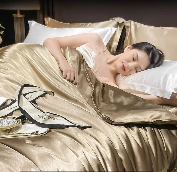 Real 100% Mulberry Silk Bedding Set with Duvet Cover Fitted/Flat Bed Sheet Pillowcase Solid Color 4pcs King Queen Twin Bed Sets