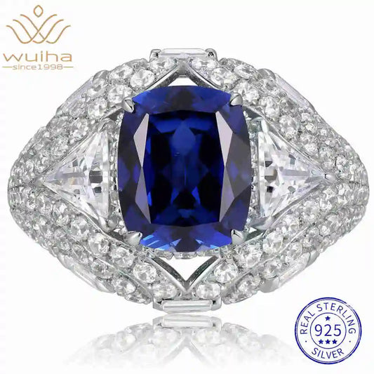 WUIHA Vintage 100% 925 Sterling Silver 4 CT Lab Sapphire High Carbon Diamonds Gemstone Wedding Engagement Ring Fine Jewelry