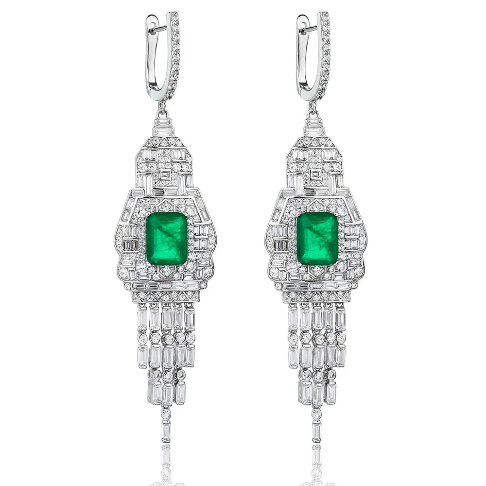 WUIHA Vintage 925 Sterling Silver Lab Sapphire Emerald High Carbon Diamonds Drop Dangle Wedding Engagement Earrings Fine Jewelry