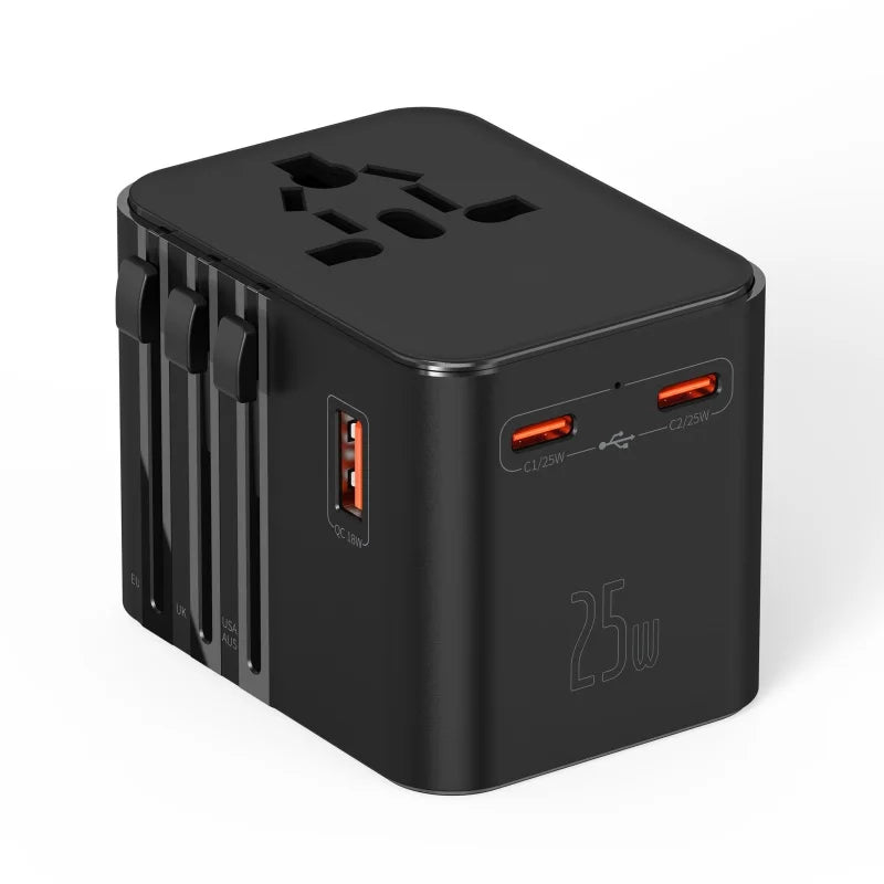 Universal Travel Adapter with 1 USB Ports 2 Type-C PD Charging All-in-Travel Adapter EU/UK/USA/AUS Plug for Travel Fast Charging