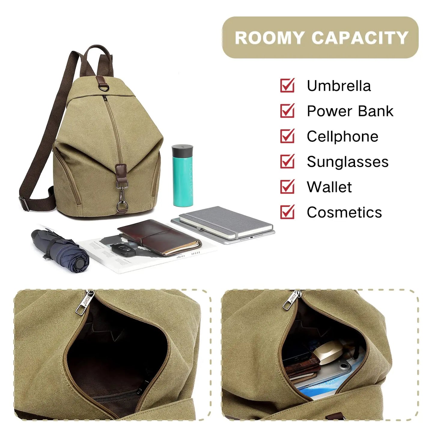 KONO Canvas Backpack WOMEN'S Vintage Daypack shoulder bag Large Shoulder Backpack travel bag for Travel Outdoor & School