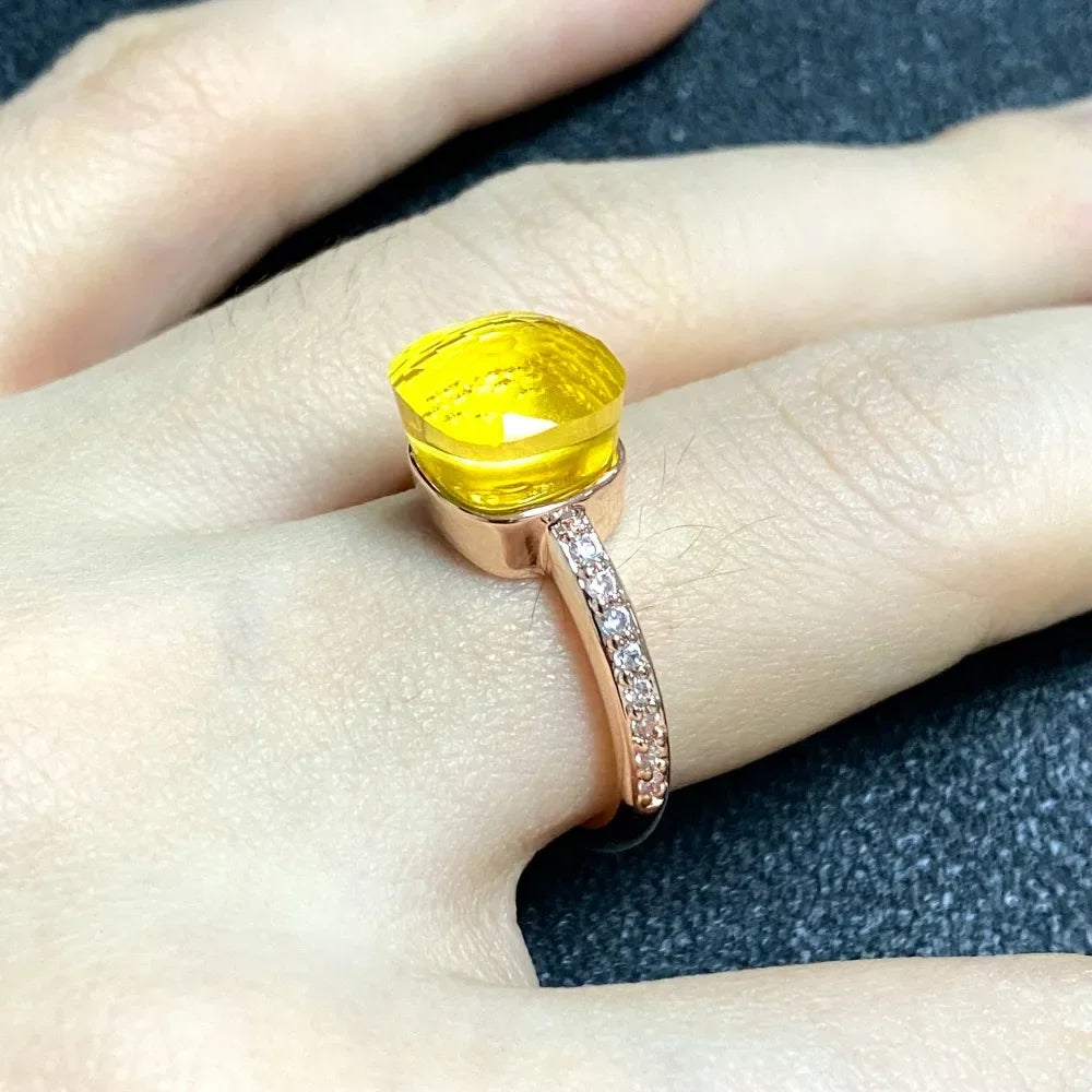 Ladies Square Candy Ring Slim Single Row Zircon Crystal Ring Platinum Plated Amethyst Jewelry Party Gift for Women