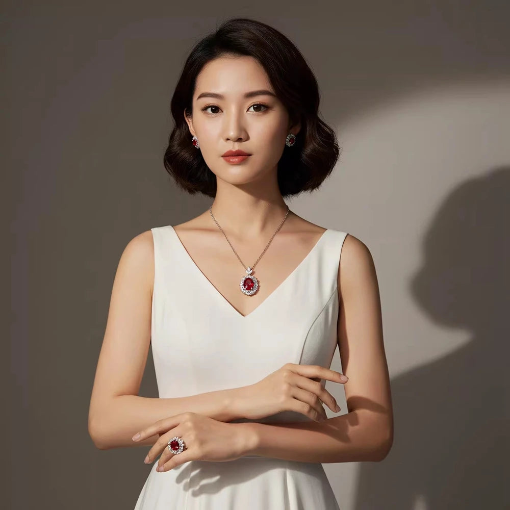 Wong Rain Classic 925 Sterling Silver Oval Cut 10*12MM Ruby Emerald Sapphire Gems Wedding Engagement Ring for Women Fine Jewelry