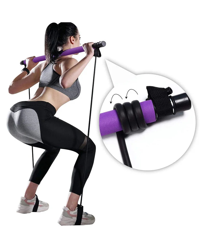 Portable Yoga Pilates Bar Stick with Resistance Band,Pull Rope,Home Gym Yoga Bar,Fitness Stretching Sports Bodybuilding