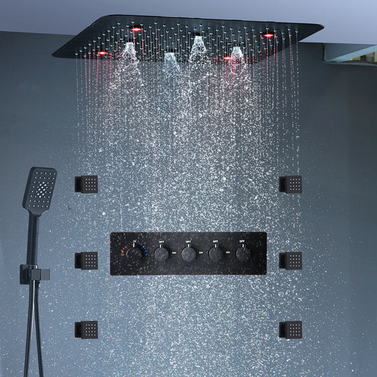 Bathroom 20inch 50x50cm Shower Head Panel Faucet Rain Mist Laterfal Jets Thermostatic Valve Mixer System SPA Massage Set