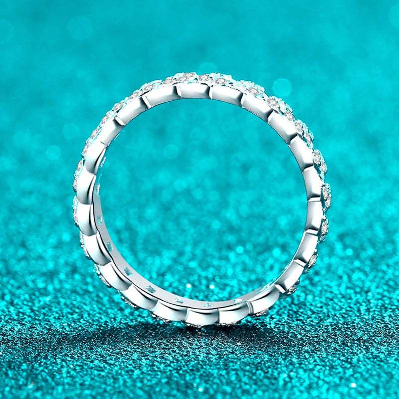 NeeTim Full D Color Moissanite Wedding Band Ring 925 Sterling Silver Lab Diamond Eternity Bands Engagement Rings for Women