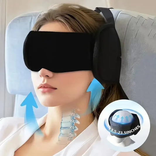 Adjustable Travel Neck Pillow with Eye Mask Set Head Support for Sleeping on Airplane Car Train Breathable Prevents Head Shaking