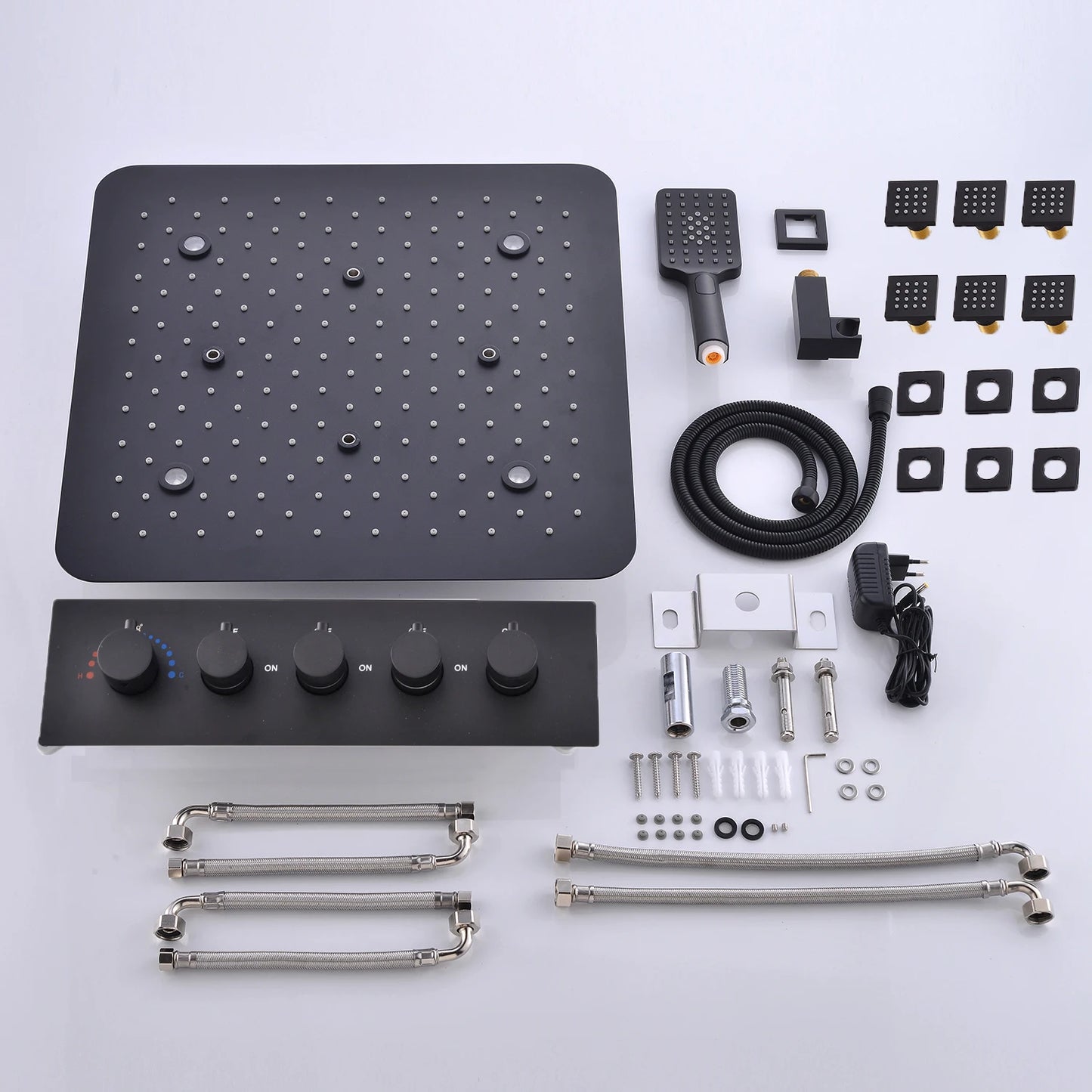 Bathroom 20inch 50x50cm Shower Head Panel Faucet Rain Mist Laterfal Jets Thermostatic Valve Mixer System SPA Massage Set