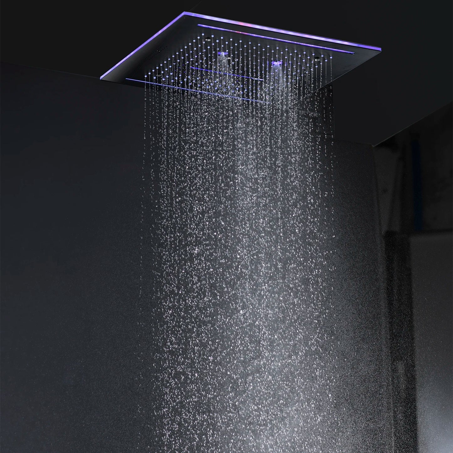 Stainles Steel 304 16inch 40cm Square Bluetooth Music LED Shower Head Panel Set Spray Rainfall Steam Thermostatic Mixer Faucet