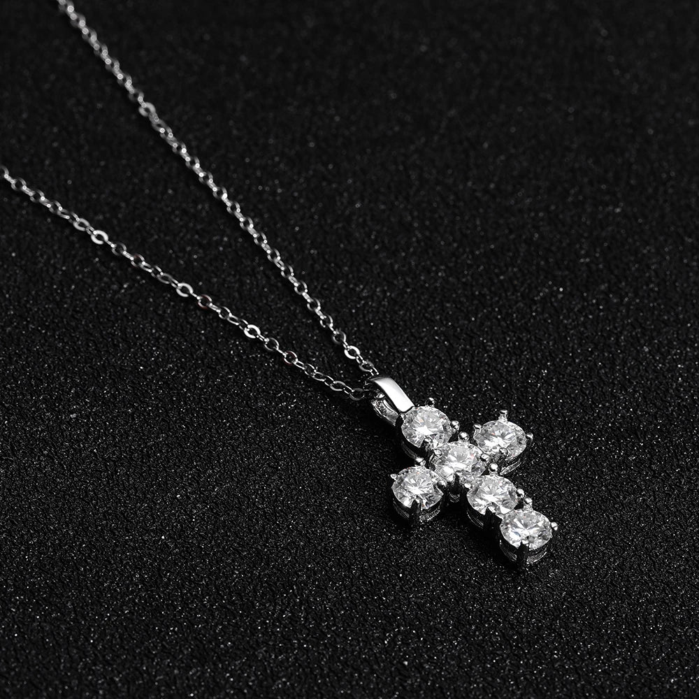 KNOBSPIN 3ct D VVS1 Moissanite Cross Pendant Necklaces for Women Man Sparking Diamond with GRA 100% 925 Sterling Silver Necklace