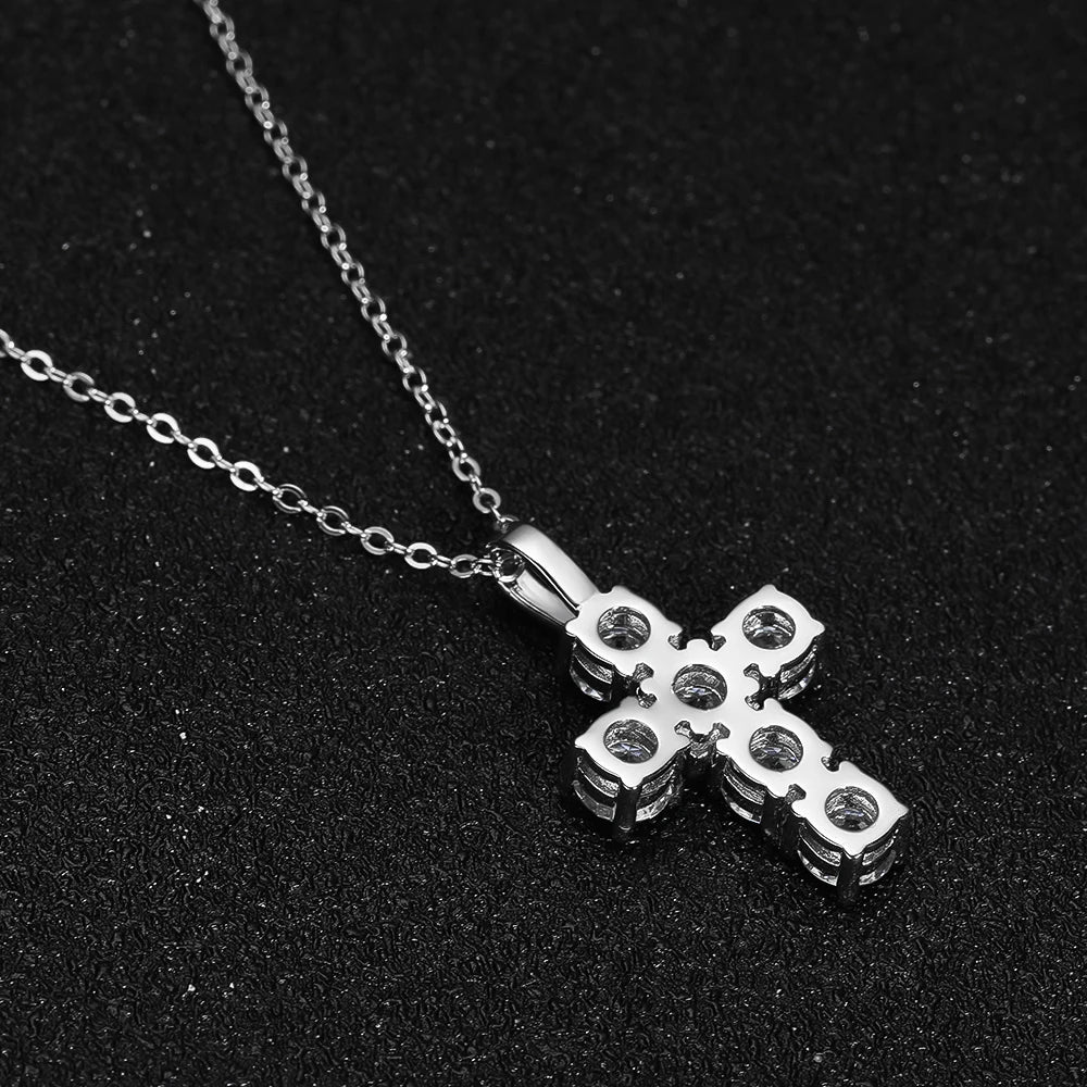 KNOBSPIN 3ct D VVS1 Moissanite Cross Pendant Necklaces for Women Man Sparking Diamond with GRA 100% 925 Sterling Silver Necklace