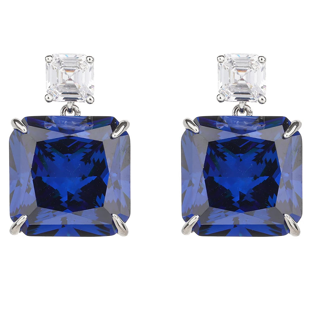 WUIHA Vintage 100% 925 Sterling Silver Lab Sapphire High Carbon Diamonds Wedding Engagement Drop Dangle Earrings Fine Jewelry